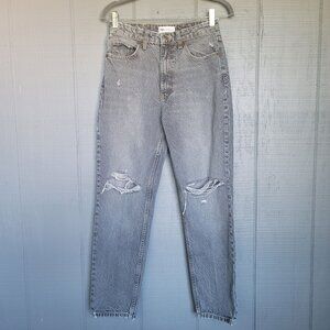 Zara 100% Cotton Vintage-Inspired Look High-Rise Distressed Gray Jeans. Size 6
